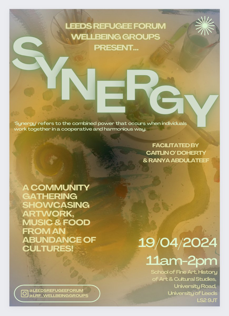 Join us on Friday for Synergy: a community gathering showcasing artwork, music & food from an abundance of cultures! Our wellbeing groups have been working so hard on this so don't miss it!