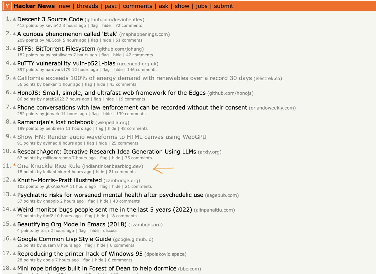 I am accidentally on @hackernews page one!