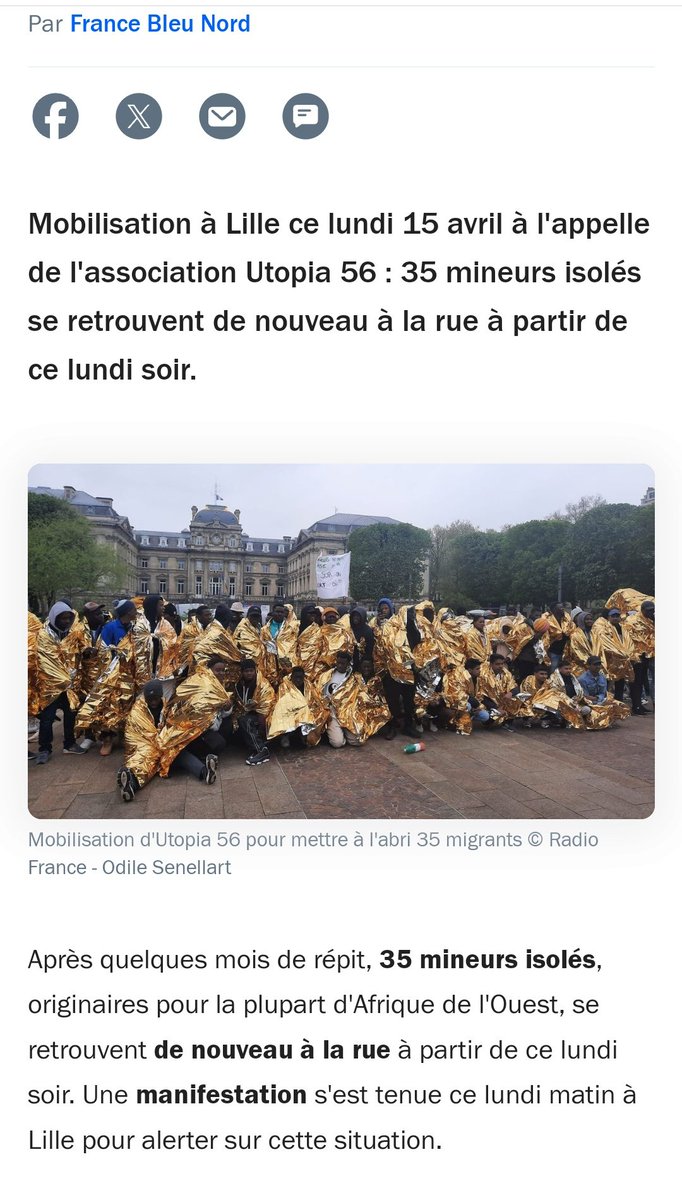 @Utopia_56 alerte à #Lille sur la situation de 35 mineurs isolés, contraints de vivre à la rue ⤵️
#DroitsDeLenfant #MNA 
#Discrimination
