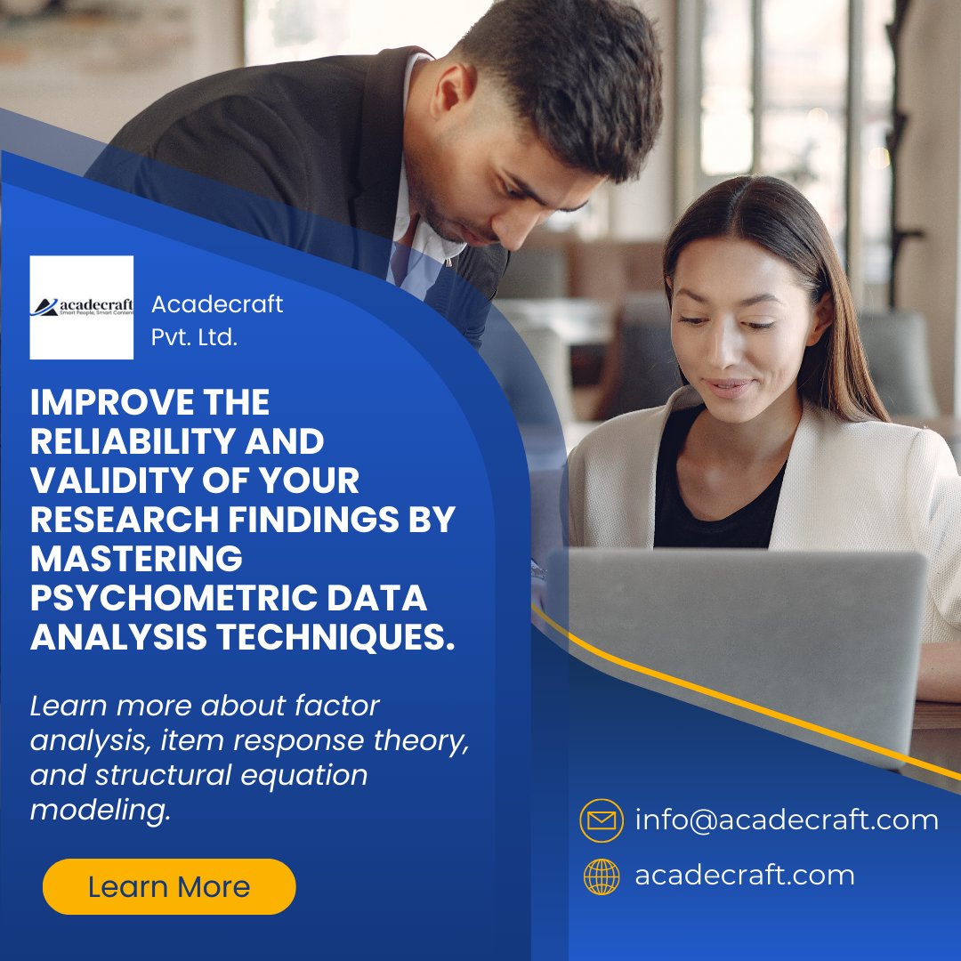 robertpatt6990's tweet image. Improve the reliability and validity of your research findings by mastering psychometric data analysis techniques. Learn more about factor analysis, item response theory, and structural equation modeling.
acadecraft.com/psychometric-s…
#psychometricanalysis #psychometricdataanalysis