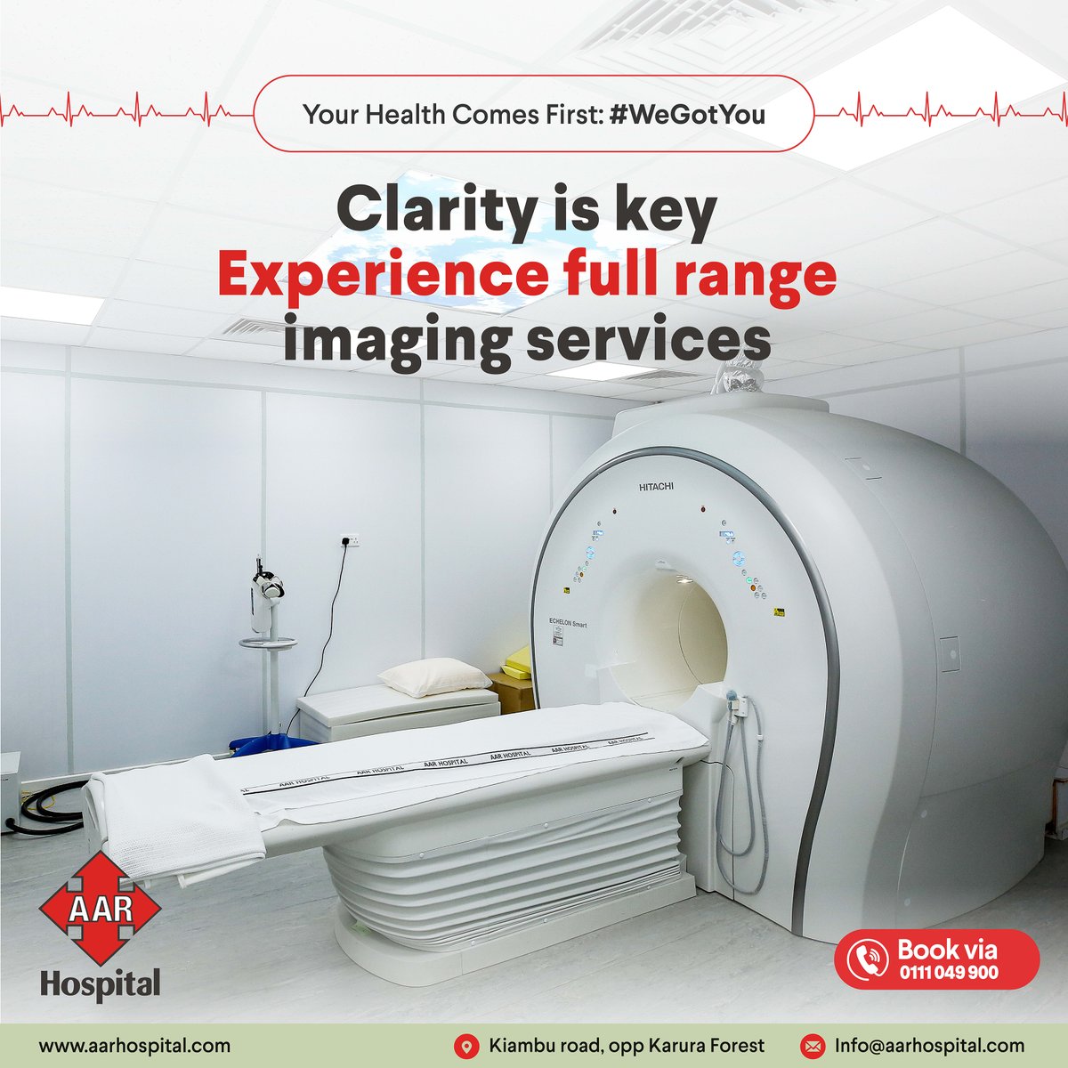 AarHospital's tweet photo. Getting the right treatment begins with the right diagnosis.
We have the latest medical imaging equipment ensuring your holistic well-being.
Book your appointment via 0111 049 900 or visit us along Kiambu road opposite Karura Forest
#aarhospital #YourHealthComesFirst https://t.co/f5w0e2PdIR