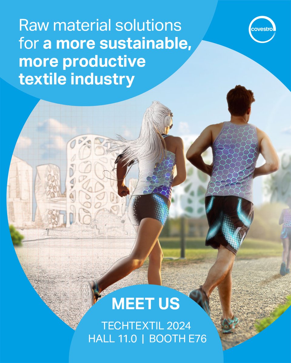 covestro's tweet photo. Ready to see the future of textiles? We're showcasing more sustainable #MaterialSolutions for various applications at #Techtextil2024. 📍 Meet us in Frankfurt, April 23 – 26, Booth E76, Hall 11.0, and explore how we're driving industry innovation. 👉 https://t.co/oENxKMC23A https://t.co/TcBzCbp3UQ