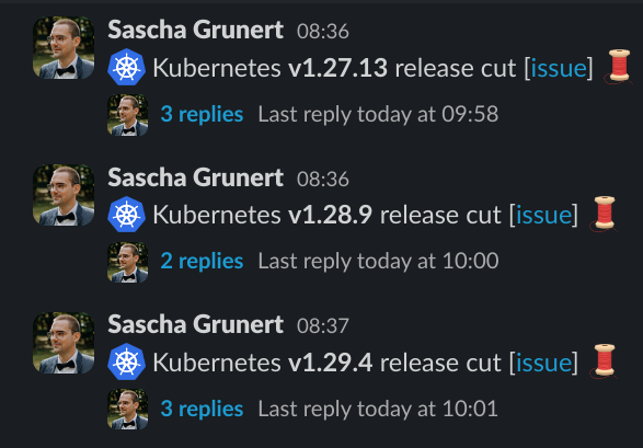 It's Kubernetes release week! 🙌 SIG Release is working on getting the patch versions v1.27.13, v1.28.9 and v1.29.4 out of the door right before Kubernetes v1.30.0. kubernetes.slack.com/archives/CJH2G…