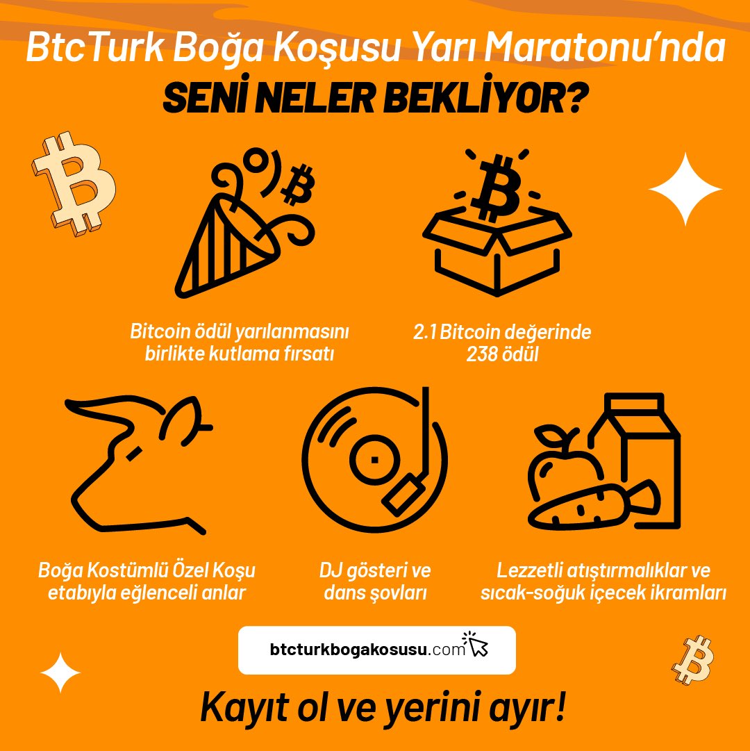 #Bitcoin Ödül Yarılanmasını BtcTurk Boğa Koşusu Yarı Maratonu ile kutlamak için 21 Nisan’da Üsküdar’dayız!🏃‍♂️🏃‍♀️ Peki bu tarihi günde seni neler mi bekliyor? Detaylar ve kayıt için: btcturkbogakosusu.com #BtcTurk #HepDahasıVar #BtcTurkBoğaKoşusu #BtcTurkBullRun @BtcTurkKripto