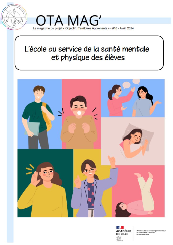 ota_dsden62's tweet photo. L'OTA Mag #16 "L’école au service de la santé mentale et physique des élèves" est en ligne ! Au sommaire : 
➡️Retour sur la démarche « Ecole promotrice de santé »
➡️ 9 partages d’expérience écoles et établissements
➡️Ressources autour de la thématique
https://t.co/pfdEkyOnxB https://t.co/v12FkCKO8C