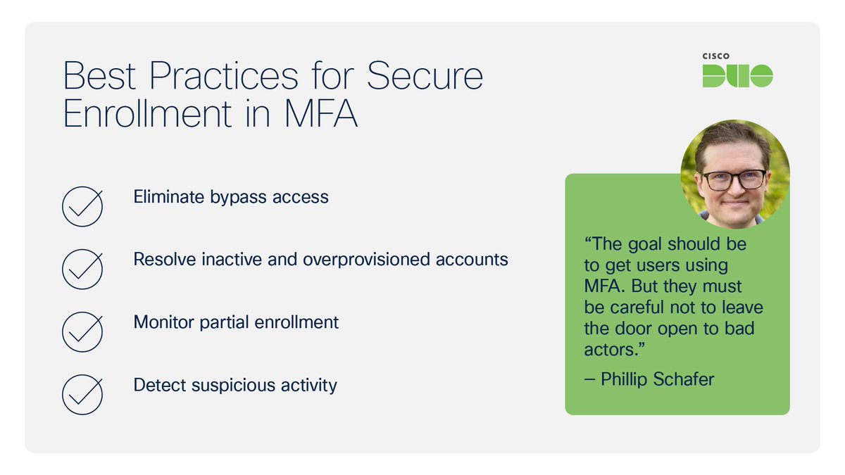 ShamCisco's tweet photo. When enrolling users in #MFA, the goal is get as many users using #authentication as quickly as possible ⏱️ All without leaving the door open to bad actors.

Learn about enrollment best practices on the Duo blog: https://t.co/IcLgC0KuWQ https://t.co/qRUyO63kzD