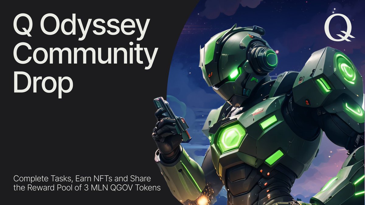 The Q Odyssey Galxe Campaign is live! A pool of up to 3 million $QGOV tokens will be distributed among participants based on task completion criteria, with different reward tiers based on completion percentages and a 10,000 $QGOV random raffle for individuals who complete at