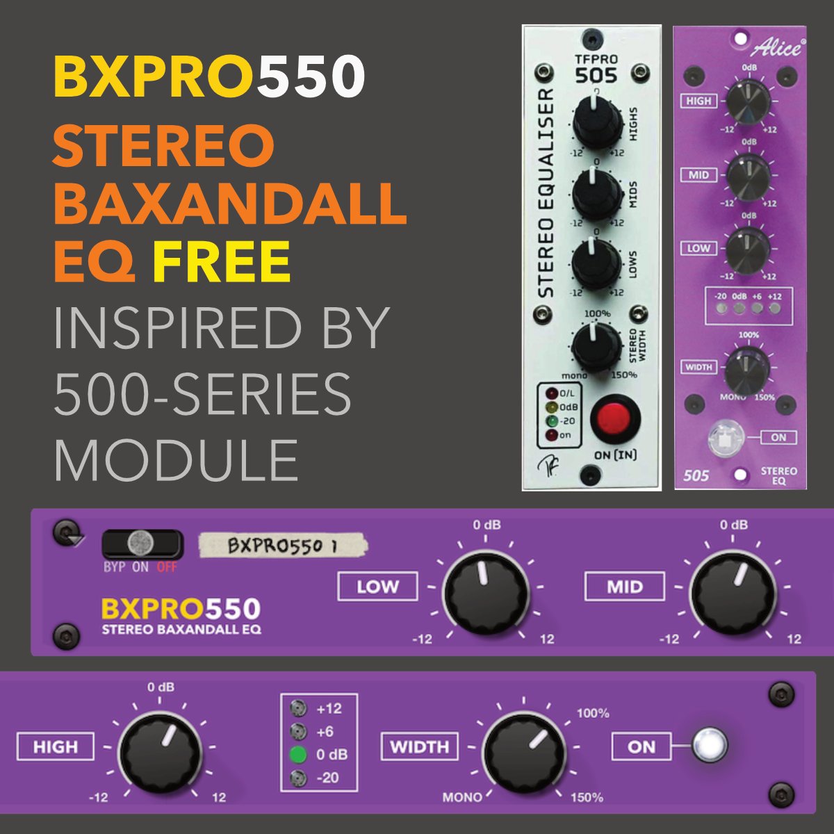 Turn2on's tweet photo. FREE RACK.
Inspired by TFPRO™ 505 / ALICE™ 505 modules, we present BXPRO550 (Stereo Baxandall EQ) #RackExtension add-on for #Reason by Reason Studios. #eq #equaliser #stereo #baxandall #turn2on
https://t.co/rBS9ZelTBM https://t.co/azk0AZSZsG