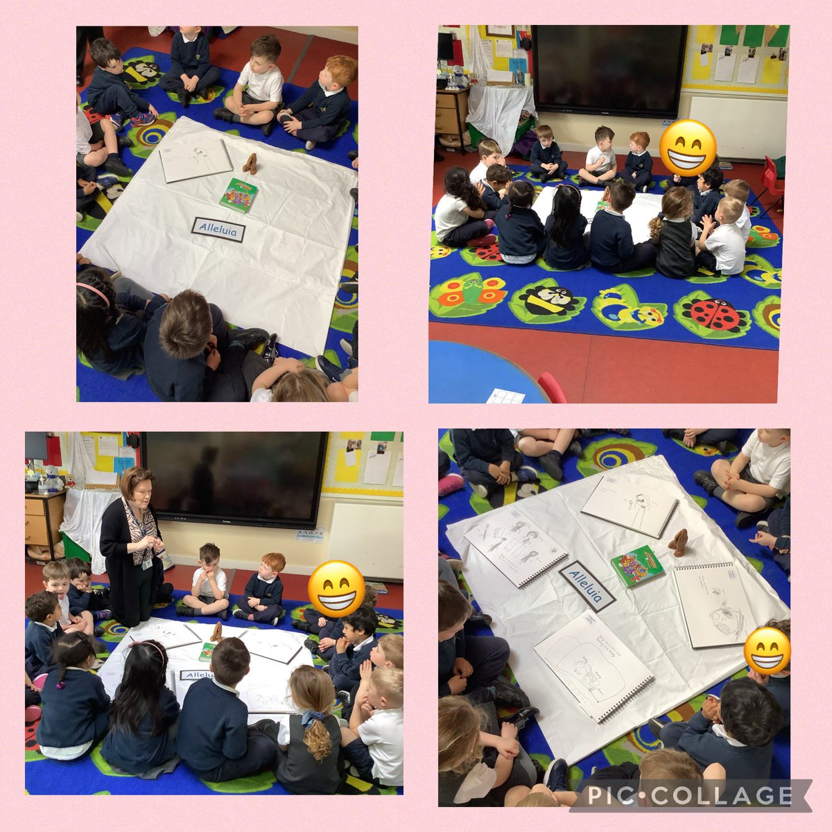 Nursery are saying a special prayer together in prayer and liturgy and are saying “ Thank you” for the things that make them happy and joyful. @OurLadyandAllS1