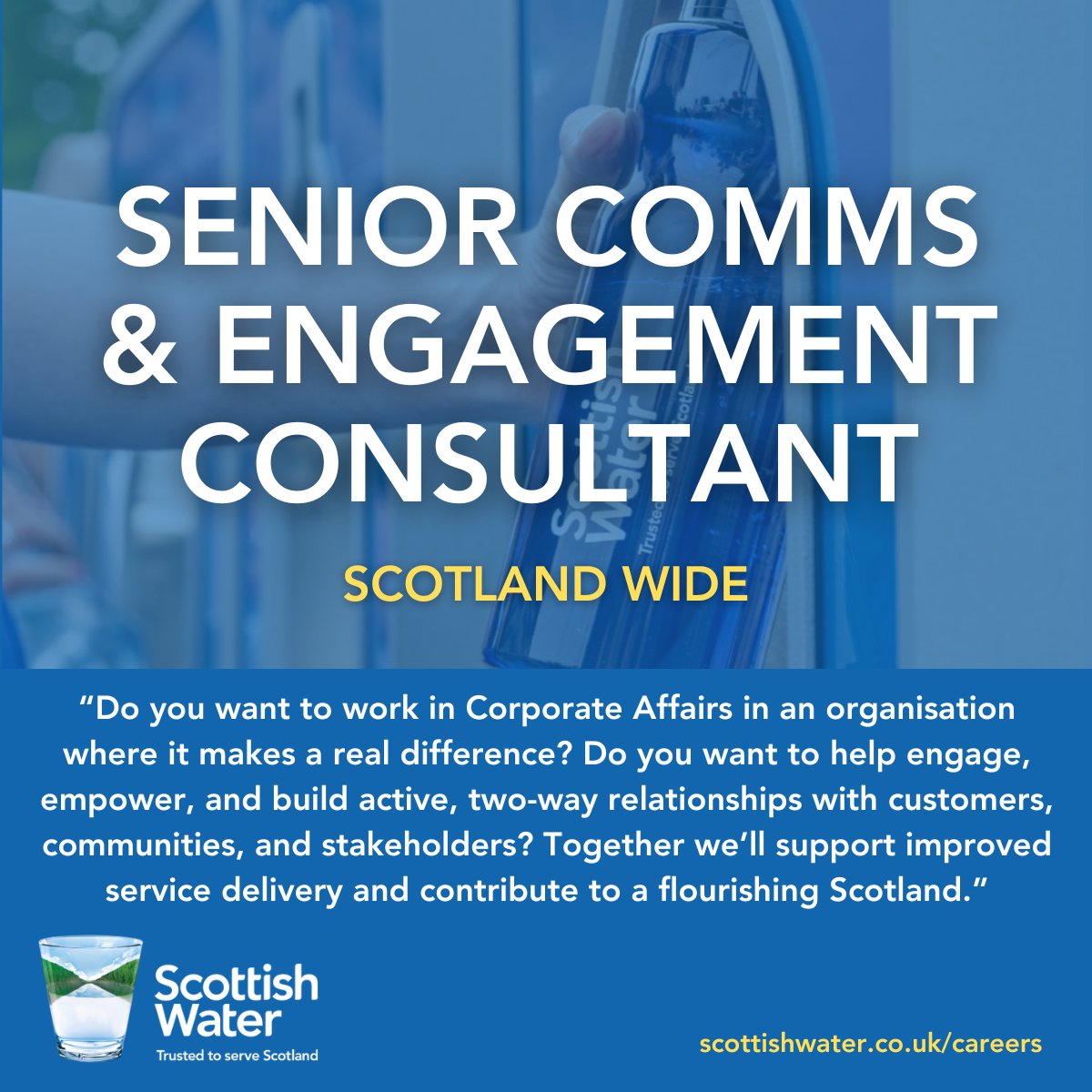 Join us at Scottish Water to provide expert communication and engagement support, fostering trust and safeguarding our reputation. bit.ly/4aCsuYE #CorporateAffairs #PublicRelations