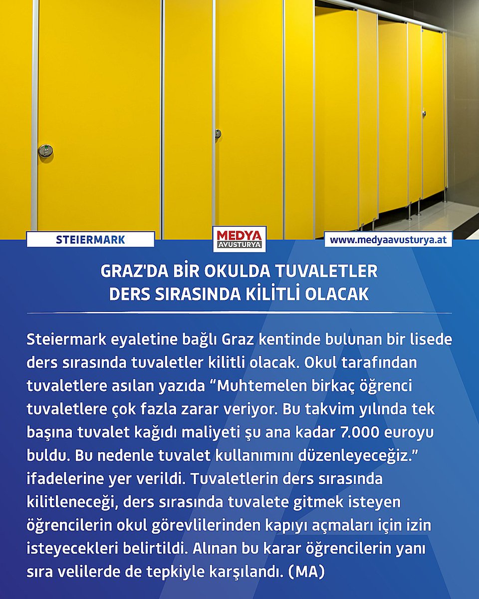 Steiermark: Graz’da bir okulda tuvaletler ders sırasında kilitli olacak

🔗 Haberin detayları: medyaavusturya.at/blog/grazda-bi…