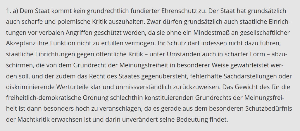 Herr Haldewang und Frau Faeser und ihr Oberchef Scholz sollten in eigenem Interesse lesen, was das Bundesverfassungsgericht im Verfahren Bundesregierung gegen Nius ihnen über das 'besondere Schutzbedürfnis der Machtkritik' ins Stammbruch schreibt: