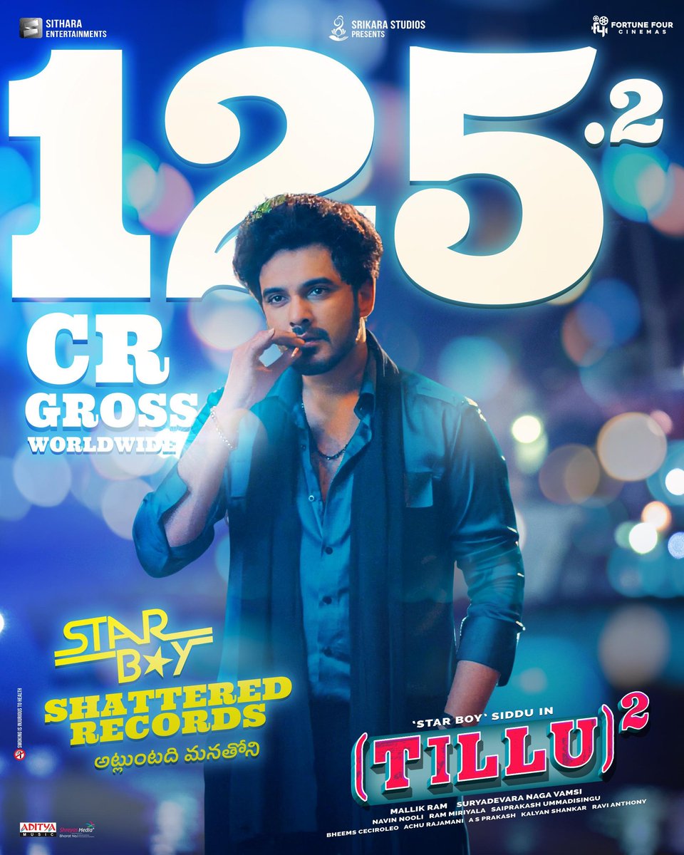 The double Blockbuster #TilluSquare has reached a new landmark, grossing over 𝟏𝟐𝟓 𝐂𝐑 at the worldwide box office! 🔥 STAR 🌟 BOY #Siddu @anupamahere @MallikRam99 @ram_miriyala @achurajamani #BheemsCeciroleo @kalyanshankar23 @NavinNooli #SaiPrakash @vamsi84 #SaiSoujanya…