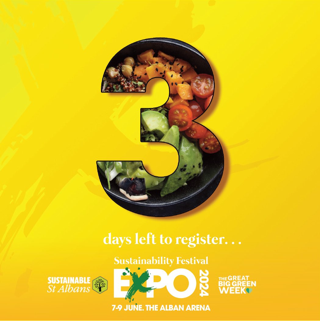 Only 3 days left to register your business, charity, school, faith group or community organisation for a place at @thealbanarena this June. sustainablestalbans.org/sustfest #planetpledge #sustainability #environment #stalbans #greenissue #community #expo