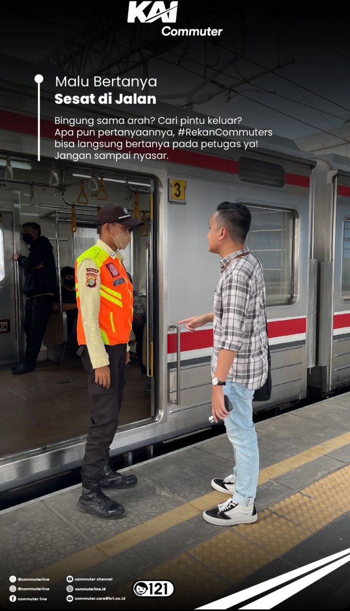 #RekanCommuters Saat melakukan perjalanan Commuter Line apabila membutuhkan bantuan petugas, silakan dapat bertanya secara langsung. Tentu saja dengan senang hati petugas kami akan membantu. #GayaGenerasiUrban