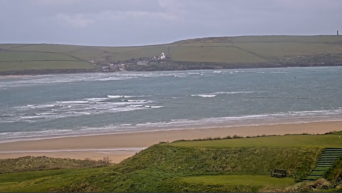 Breezy this morning on the Church Course for Rd 1 of the @PGASWest Carlsberg Marston's Cornish Festival. Photo from our website webcam looking across the 17th tee. 
@swsportsnews #SWgolf #stateofplay