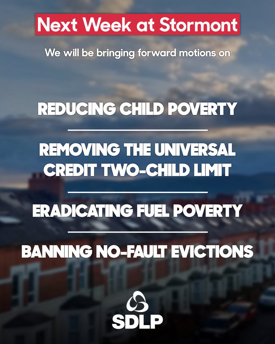 The SDLP Opposition puts poverty alleviation at the top of the agenda today, starting with our proposal to bin the awful two-child limit and lift thousands of kids out of poverty. You can watch the debate from about 11am here👇 niassembly.tv/live-stream-1/