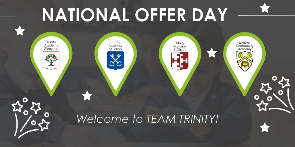 It's NATIONAL OFFER DAY!! 🎉🥳 We're not just welcoming pupils - we're welcoming dreamers, achievers, and future leaders 💡🤩 We can't wait to meet our newest #TeamTrinity members who will be joining us this September. Let the excitement begin! 💚🫂 #NationalOfferDay