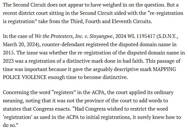 'Does Renewing a Domain Name Count as “Registering” a Domain Name Under the ACPA?'

➡️circleid.com/posts/20240415…