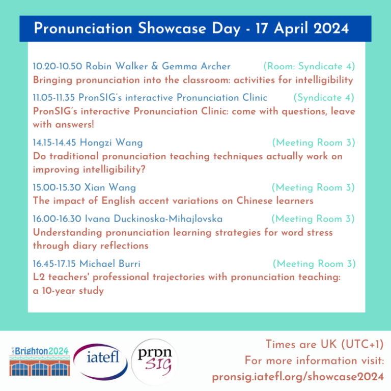 PronSIG's tweet photo. Attending #IATEFL2024 in Brighton?
We'd love to see you! 👋🏽
Join us tomorrow for #PronSIG #showcaseday! 🤩
5 talks and an interactive #pronunciation clinic lined up. 🎤
Come with questions, leave with answers! 🤔
More info here➡️➡️https://t.co/Rlh6NXvCbU https://t.co/gfFeic3233