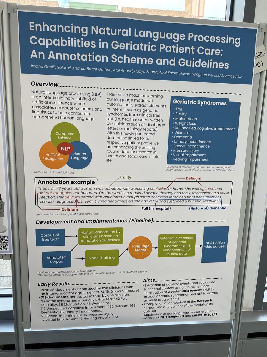 Also presenting a poster today are Imane Guellil and Sam Andres on work towards creating NLP processing of EHR for information on Geriatric Syndrome. @acrcedincare
