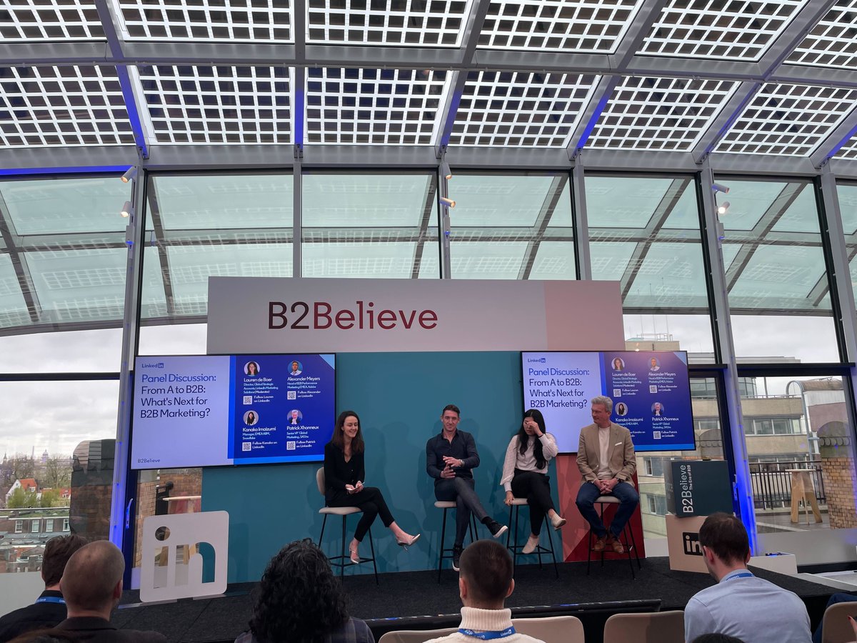 Thank you, @LinkedIn, for having us at the B2Believe event in Amsterdam! So many fantastic speakers! We got inspired by the amazing Mimi Turner and her talk about the importance of customer promises! It's an exciting time to be in the B2B marketing space! 🤩