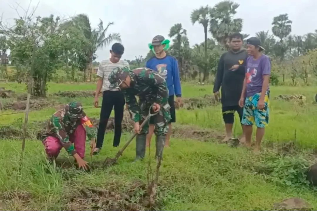 Gelar Bakti Lingkungan, Babinsa Koramil Bangkala Karya Bakti Penanaman Pohon