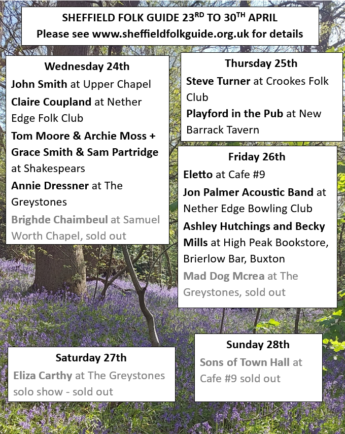 Sheffield Folk Guide for the next 2 weeks. #sheffieldfolk #Sheffevents