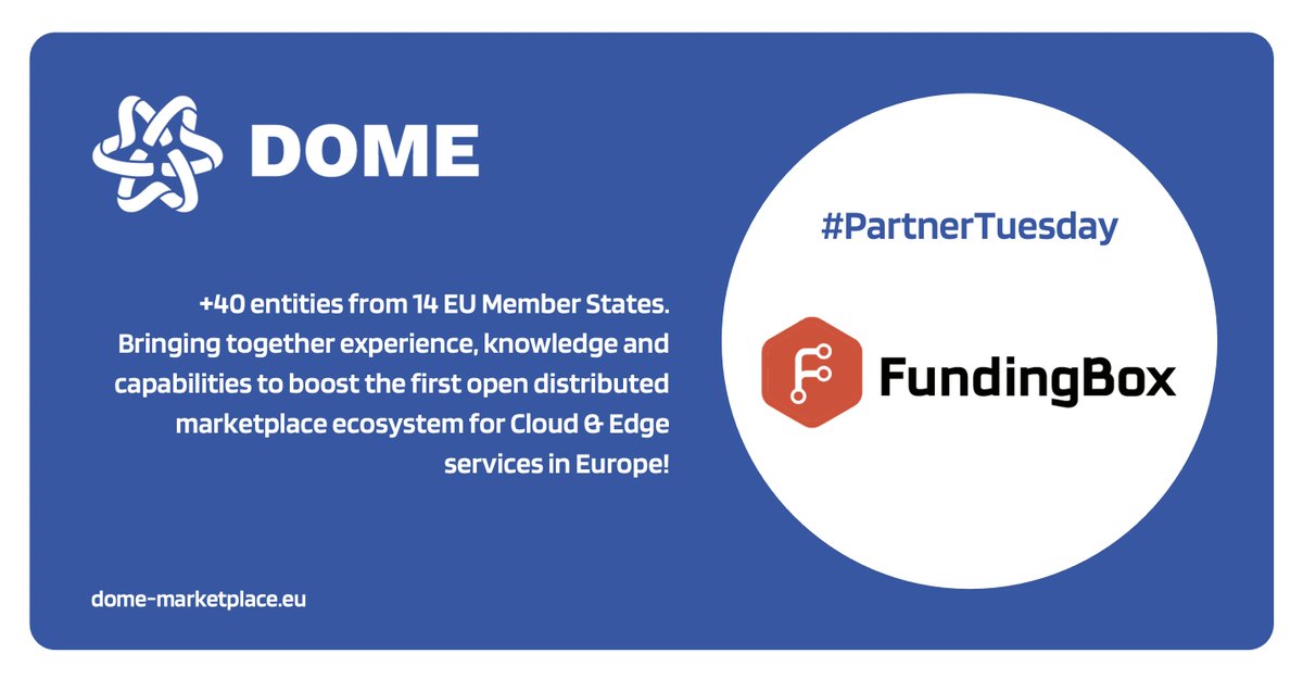 #DOMEPartnerTuesday

Meet @FundingBox, Europe’s Largest Deep Tech Funding Ecosystem, providing #DOME the community-enabling tools FundingBox Platform and @OnePass_ to engage with the audiences and grow the #DOMEMarketplace Community.

Curious about us? 👉dome-marketplace.eu