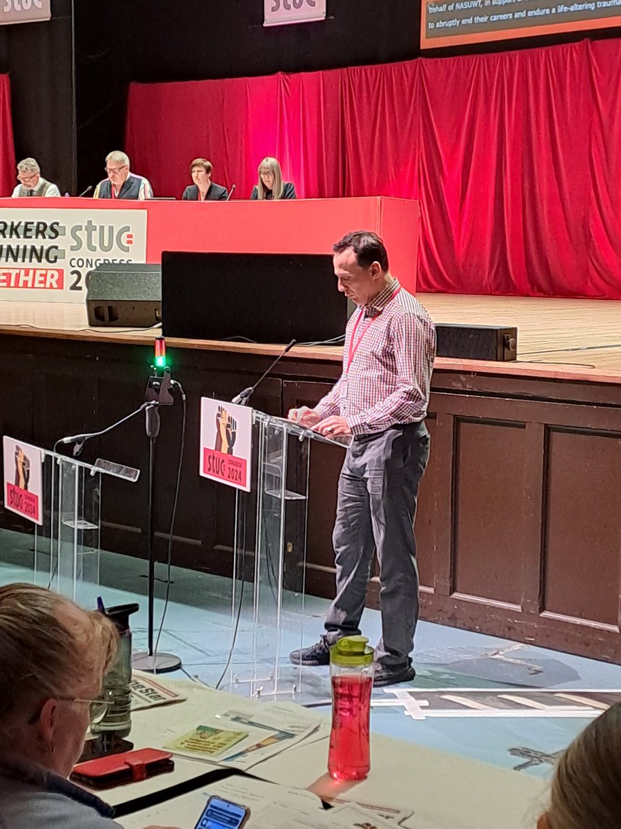 First time delegate, first time speaker, Mustafa Akoub seconding Composite G Work Related Violence. #STUC24 No teacher should be forced to endure terror at work. Abuse perpetuates racism and misogyny in our school system. #betterdealforteachers