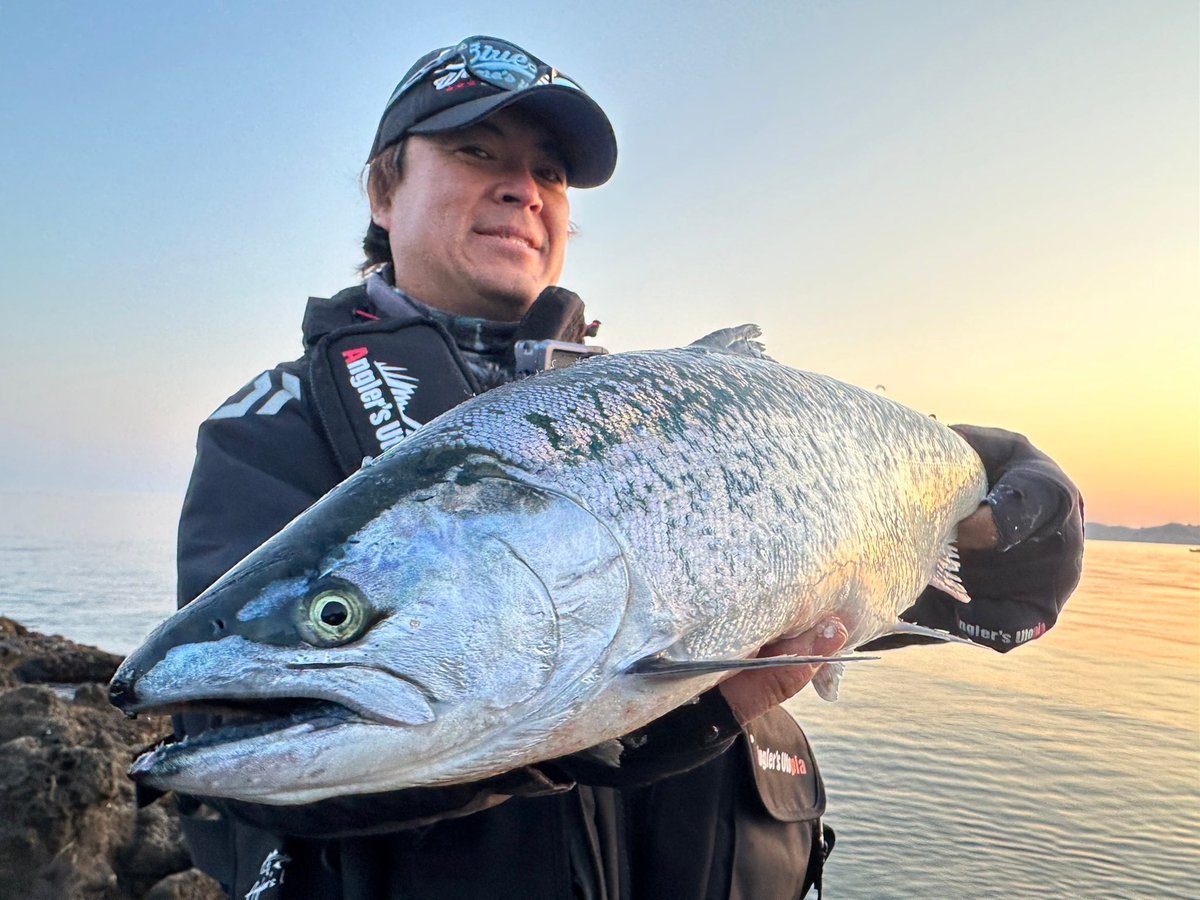 masa_chi's tweet photo. サクラマス遠征。魚は接岸してるけどなかなか食わない感じ。ジグの姿勢やスピード、レンジを丁寧にコントロー��しながら3キャッチ。初挑戦にしては上出来。巻きのショアジギング、とても勉強になりました。案内してくれたジャークマン、ありがとう。濱さんと愛海ちゃんも最高の旅をありがとう。 https://t.co/DHtlMwjbY7