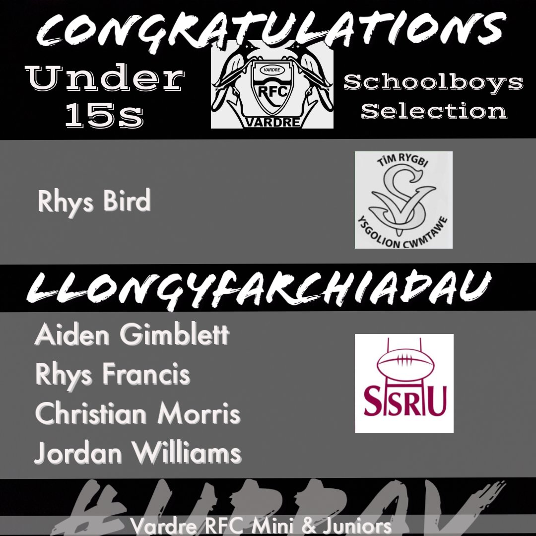 Well done to Five of our under 15s who have been Selected for the district schools🖤🤍🏉Da Iawn i chi gyd 👏 <a href="/vardrerugby/">Vardre RFC</a> <a href="/CwmtawePE/">Cwmtawe PE</a> <a href="/AGBryntawe/">AddGorffBryntawe</a> <a href="/birchgrovecomp/">birchgrovecomp</a>