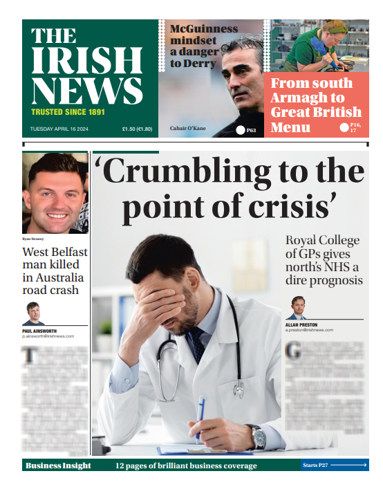 The @irish_news leads today with a damning report from the @rcgp_ni which states GPs here are 'struggling to the point of collapse' with urgent action needed to retain staff in primary care