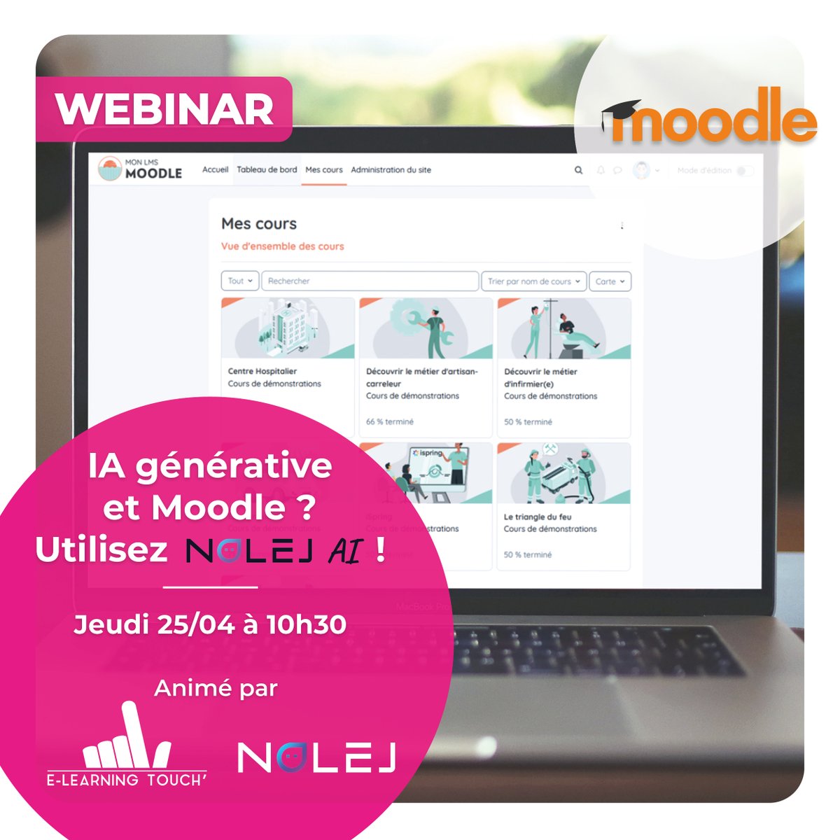 L’IA générative dans Moodle ? C’est possible avec Nolej AI 🔥
Participez à notre webinar pour tout savoir sur ce plugin qui s’intègre directement à votre LMS Moodle ➡️ elearningtouch.com/nous-contacter…
E-learning Touch’ est très heureux de co-animer ce webinar avec @nolej_app 🤝#elearning