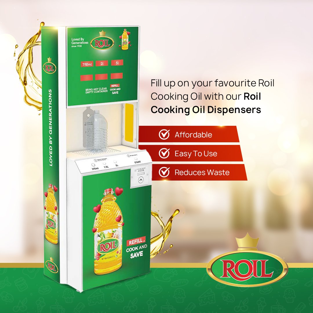 Fill up on your favourite Roil cooking oil with our Roil Cooking Oil Dispensers. It's affordable, easy to use and reduces waste. Try it out at the following retail outlets; Lions Renkini, Lions Lobengula Street, Zapalala, Greens, Cooland and Oceans. #RoilCookingOil
