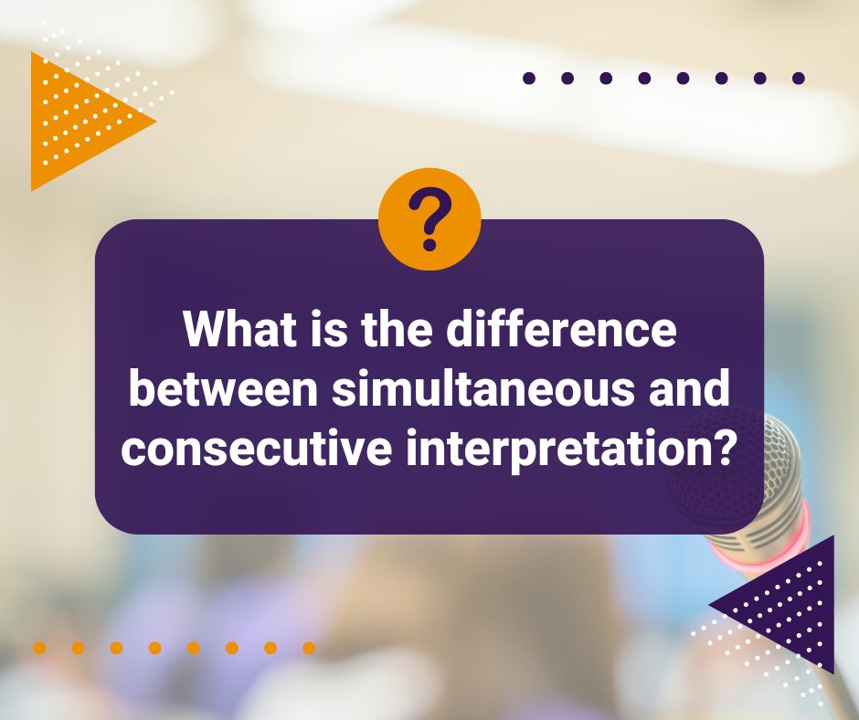 SilentSoundsCom's tweet image. #SimultaneousInterpreting is when the #interpreter translates the speaker&apos;s words in real-time. #ConsecutiveInterpretation involves the interpreter #translating after the speaker has finished speaking. Read more in our recent #blog post: lnkd.in/esSz68mj
#QuestionAnswerSS