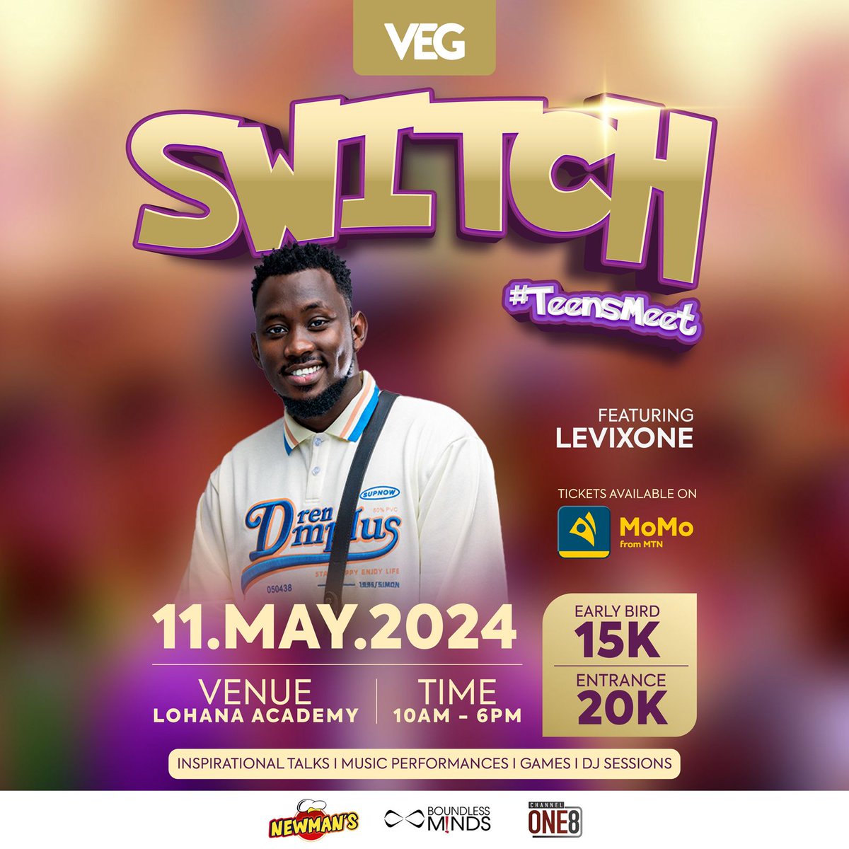 Introducing the award-winning, international artist, @levixone .With his unparalleled talent and creativity, he has captured the hearts of audiences worldwide. Prepare to be inspired this 11th May at Lohana Academy for only 15k via @mtnmomoug #Switch2024