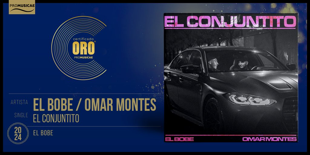 CERTIFICADO
#ElBobe junto a @omarmontesSr con la canción: 'El Conjuntito' permanece en el 🔝 2️⃣ de la Lista Oficial #Top100Canciones elportaldemusica.es/lists/top-100-… y logra #DiscoDeOro 📀 ¡Enhorabuena! 👏👏