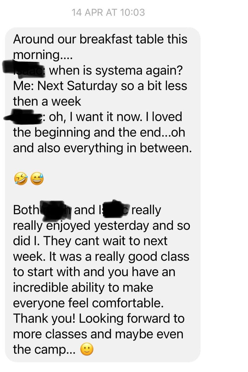 Lovely message from a family who tried the Systema Family Class last Saturday. 
This class is 10am every Saturday at the Academy for ages 3yrs+. Very welcoming &amp;great fun with skills learnt helping physical &amp;emotional confidence &amp;control, self awareness &amp;self defence.#martialarts
