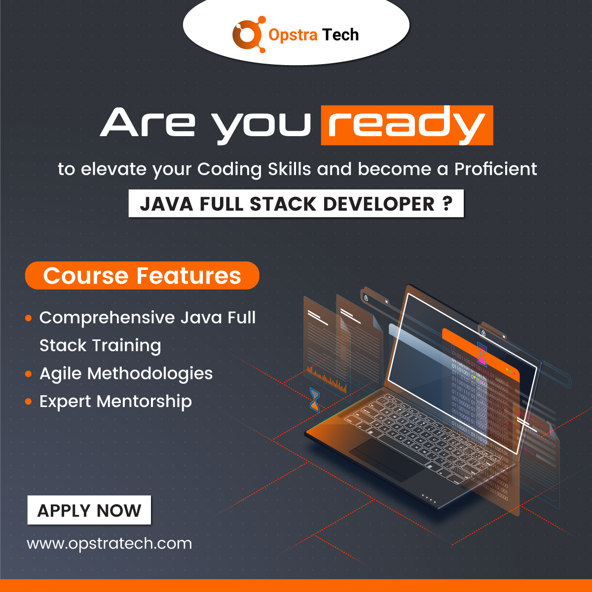 Elevate your coding skills as a Java Full Stack Developer! Explore Java frameworks, web development, database management, and more.    

Apply now at opstratech.com  

#javadeveloper #codingskills #javaprogramming #webdevelopment #techeducation #OpstraTech