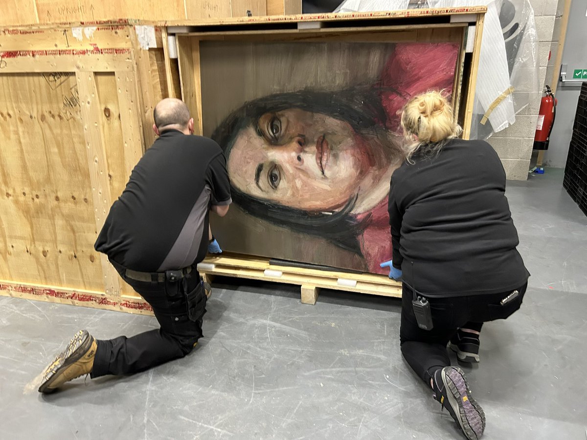 The ‘Silent Testimony’ installation @NPGLondon starts today. In the expert hands of @Kim_Mawhinney. Thanks to the @UlsterMuseum technicians for preparing the paintings for their travels. Opening 22 April.