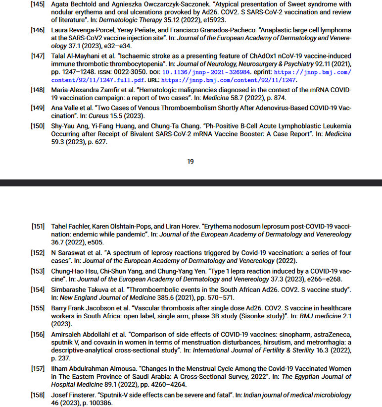 [156] Amirsaleh Abdollahi et al. “Comparison of side effects of COVID-19 vaccines: sinopharm, astraZeneca, sputnik V, and covaxin in women in terms of menstruation disturbances, hirsutism, and metrorrhagia: a descriptive-analytical cross-sectional study”.
