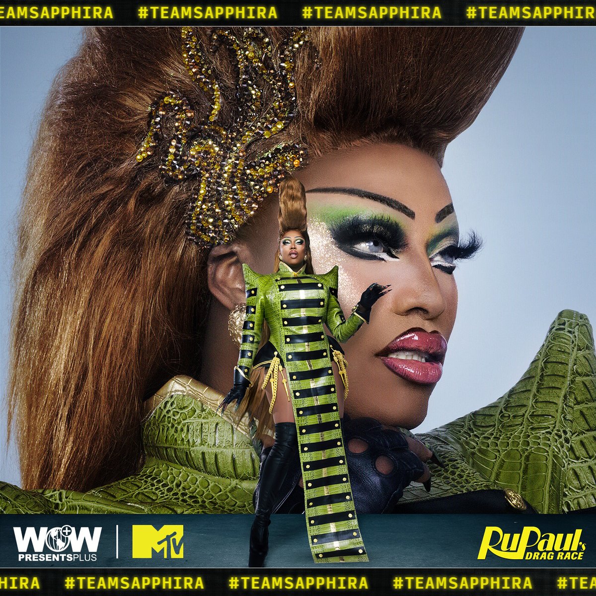 WorldOfWonder's tweet photo. Are you #TeamSapphira? 👑 

Let your voice be heard using the hashtag if you want @sapphiracristal to snatch the #DragRace crown! 🏁

Watch #DragRace on @wowpresentsplus (worldwide ex. USA, Canada, Australia) and @mtv (USA): https://t.co/Qn2R4Hczo6 https://t.co/kppfdrSpLR