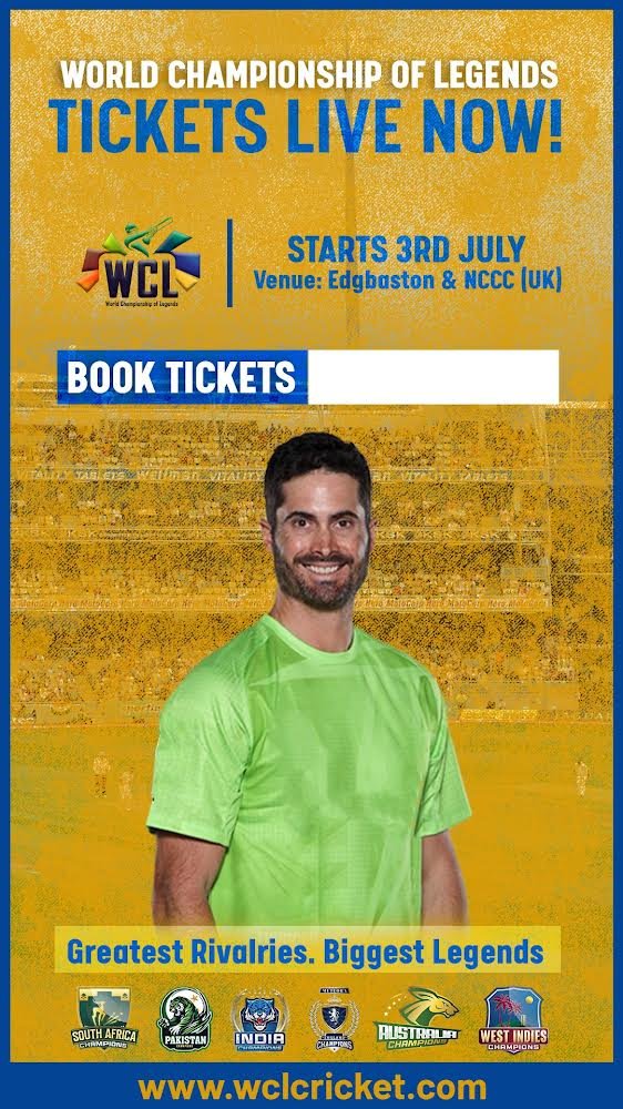 Get ready to watch me play for Australia in the World Championship of Legends. Tickets are on sale now.

Get your tickets here: wcl.edgbaston.com 

#WCLTicketsLiveNow