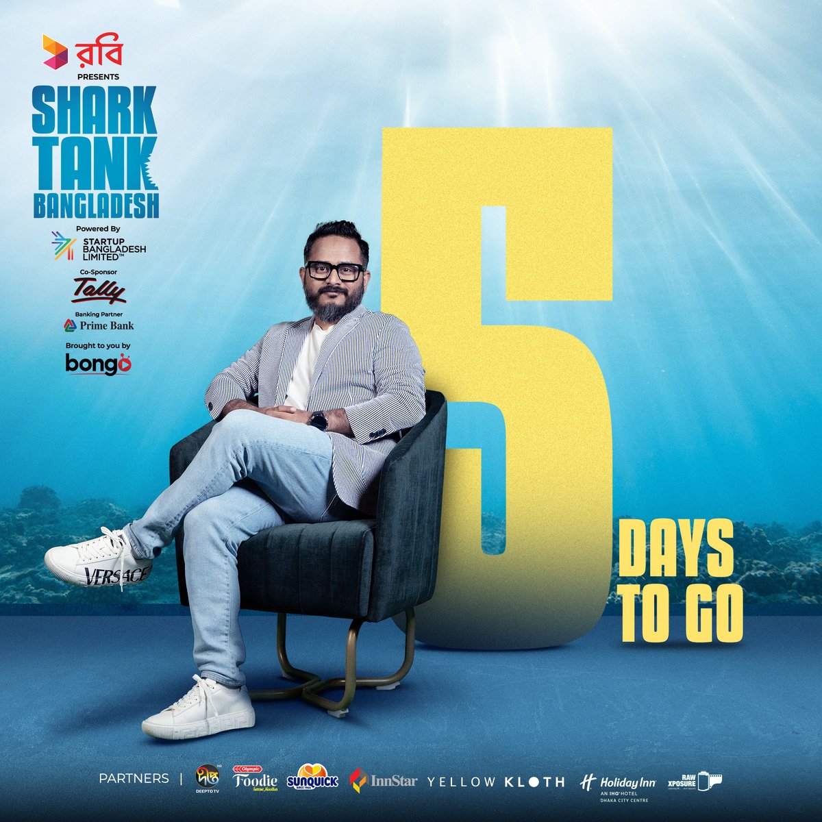 SharkTankBD's tweet photo. We're just 5 days away! Soon, the stage for entrepreneurs' dreams will be set! Get ready for 'Shark Tank Bangladesh' on Deepto TV and Bongo, brought to you by Robi.

#SharkTankBD #Entrepreneurship  #StartupBD #InvestInBangladesh #BangladeshiEntrepreneurs #BongoBD https://t.co/nN3UK8RPaK