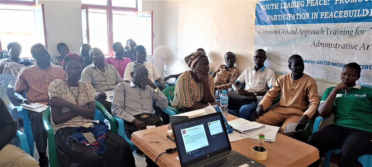 Happening now! @UNFPA🇸🇸 in partnership with @SFCG_ is conducting a common ground approach training on conflict resolution and #Peacebuling in #Malakal, under the Youth Leading Peace Project. 🙏@UNPeacebuilding for funding. #Musharaka4Tanmiya
