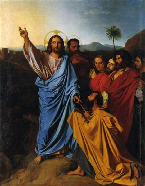 Jesus Returning the Keys to St. Peter
Jean Auguste Dominique Ingres
Date: 1820
Style: Neoclassicism
Genre: religious painting
Media: oil, canvas
Location: Musée Ingres, Montauban, France