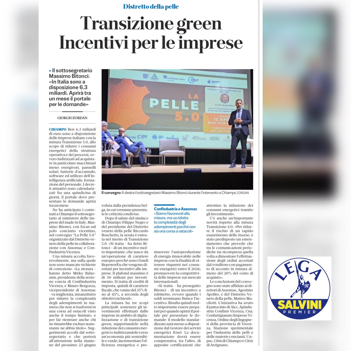massimobitonci's tweet photo. Oggi su Il Giornale di Vicenza il convegno di #Chiampo #Arzignano su #Transizione 5.0!
#incentivi #imprese #creditiimposta @GiornaleVicenza @mimit_gov @LegaSalvini @assomac_italia @unicitalia https://t.co/W5dI5VypOK