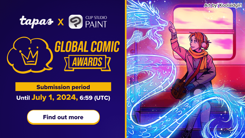 Accepting entries for the Global Comic Awards Second Round Your chance to get scouted by international comic publishers! Post your comic on Tapas, the web comic and novel submission site, to enter. The theme is 'The Last Train.' See details here: clipstudio.net/promotion/comi…