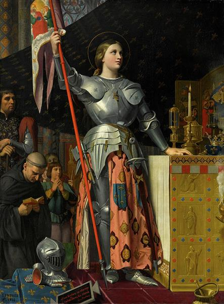 Joan of Arc at the Coronation of Charles VII in the Cathedral of Reims
Jean Auguste Dominique Ingres
Date: 1854
Style: Neoclassicism
Genre: history painting
Media: oil, canvas
Location: Louvre, Paris, France
Dimensions: 240 x 178 cm